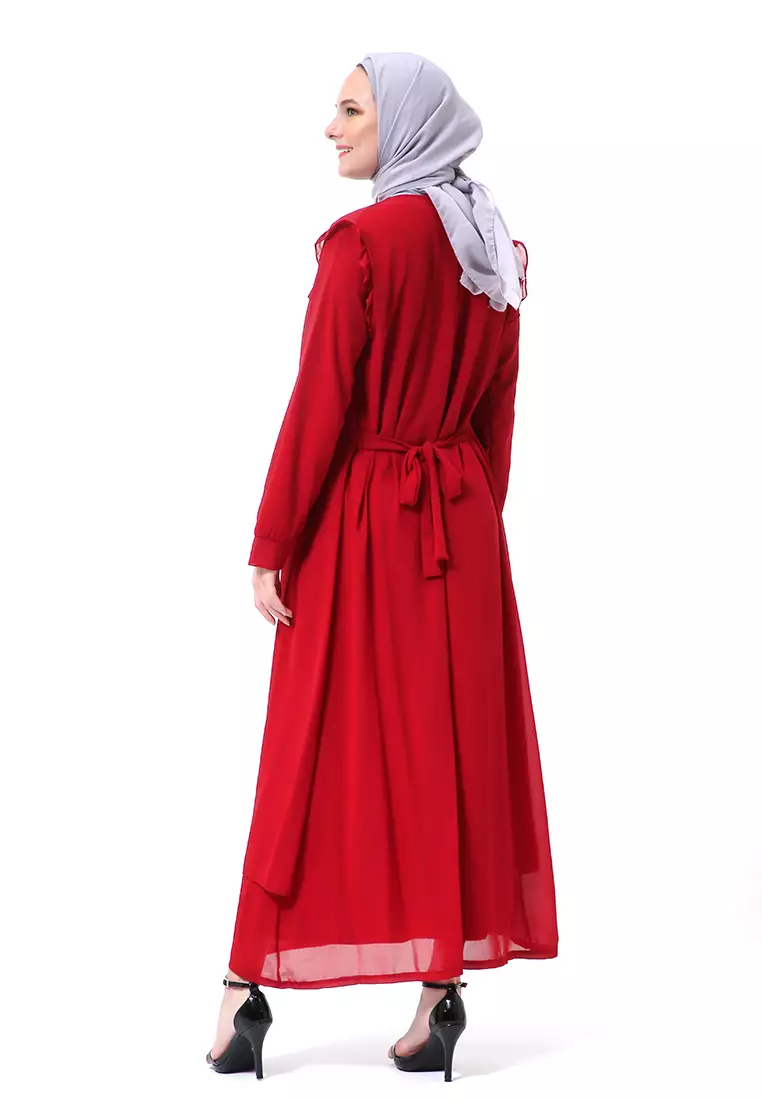 Syabrina Gamis Maxy Design Renda Fashion Muslimah Wanita High Quality - Maroon