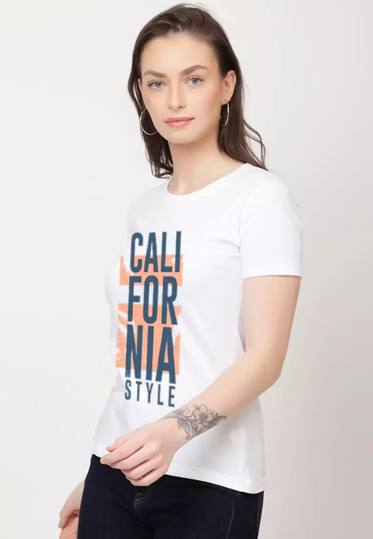 街头风格加州休闲短袖时尚白色棉质休闲图案印花 T 恤/T 恤