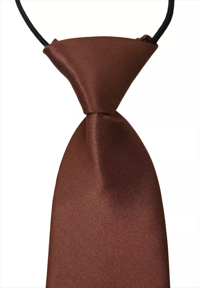 Deborah Aksesoris Fashion Dasi Instan Anak Pria Motif Polos Child Tie Material Satin ORIGINAL - Brown