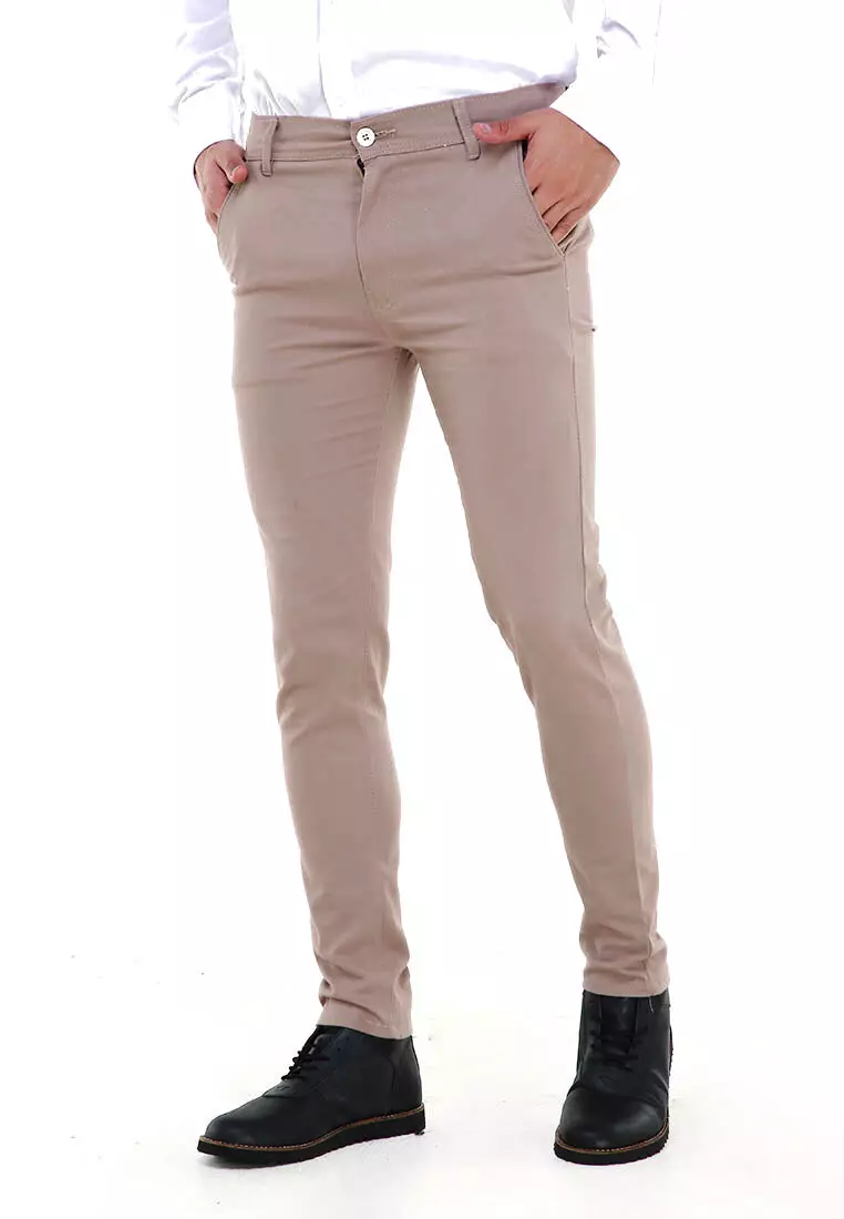 Locko Celana Panjang Chino Pria Polos Slim Fit Casual Long Pants Material Twill Sweding ORIGINAL - Mocca