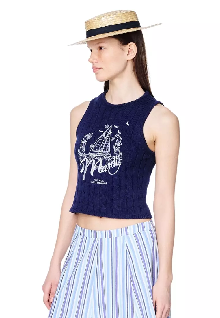 Cable Top Sleeveless Bon Voyage - Navy White