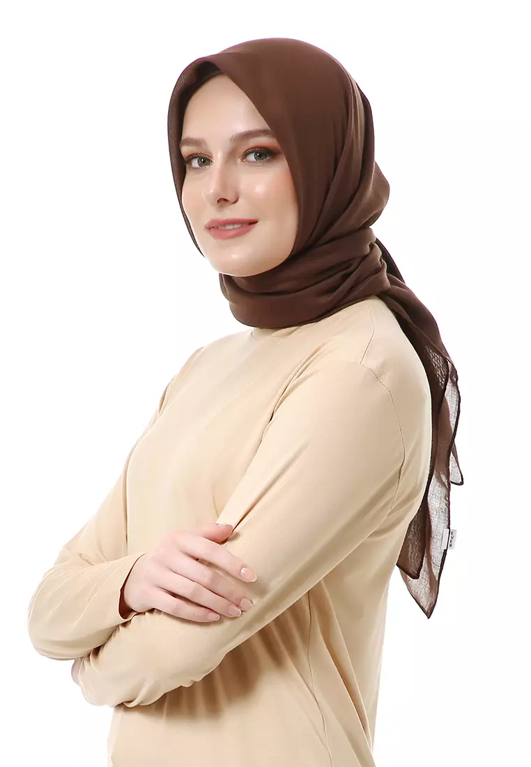 Vierra Jilbab Segiempat Paris Polos Premium Best Style - Dark Brown
