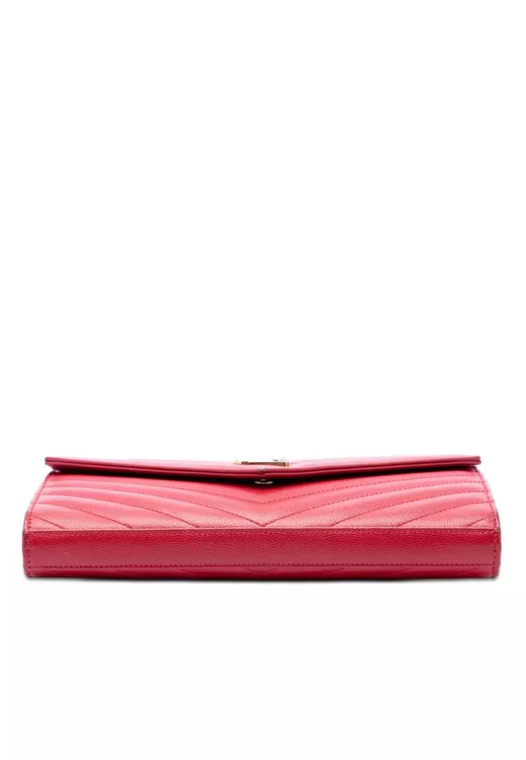 Pre-Loved Saint Laurent Grain De Poudre Cassandre Envelope Chain Wallet