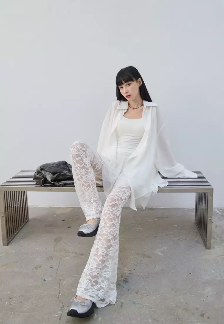 Double Layer Skirt Lace Flared Pants