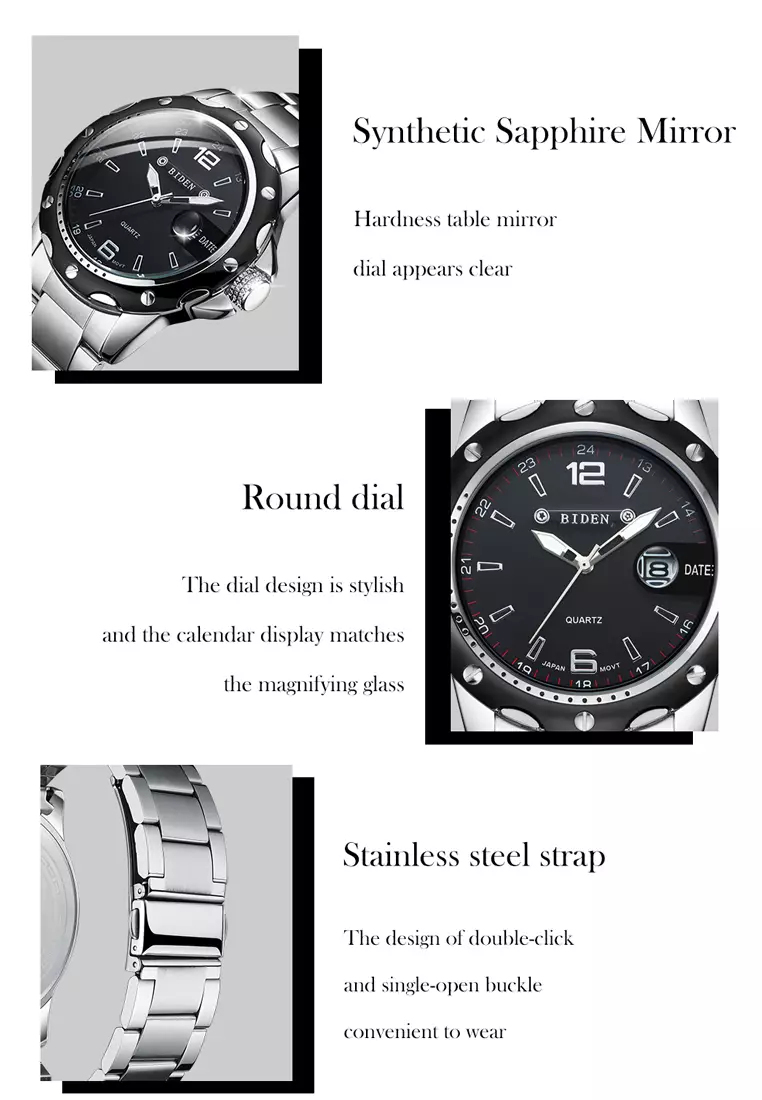 jam tangan pria Biden bisnis fashion sport stainless steel waterproof