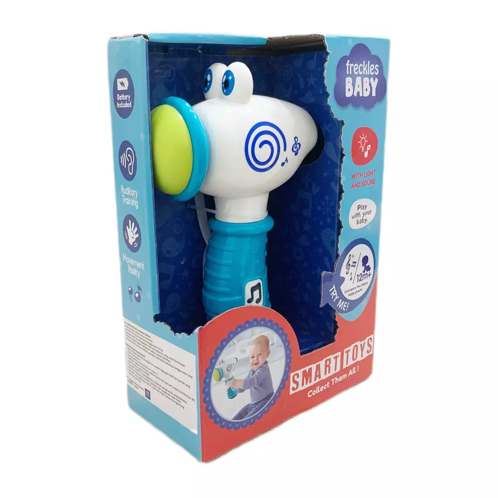Freckles Baby Smart Toys Baby Hammer With Light and Music - BLUE - (Termasuk Baterai) - Mainan Aktivitas Edukasi Bayi