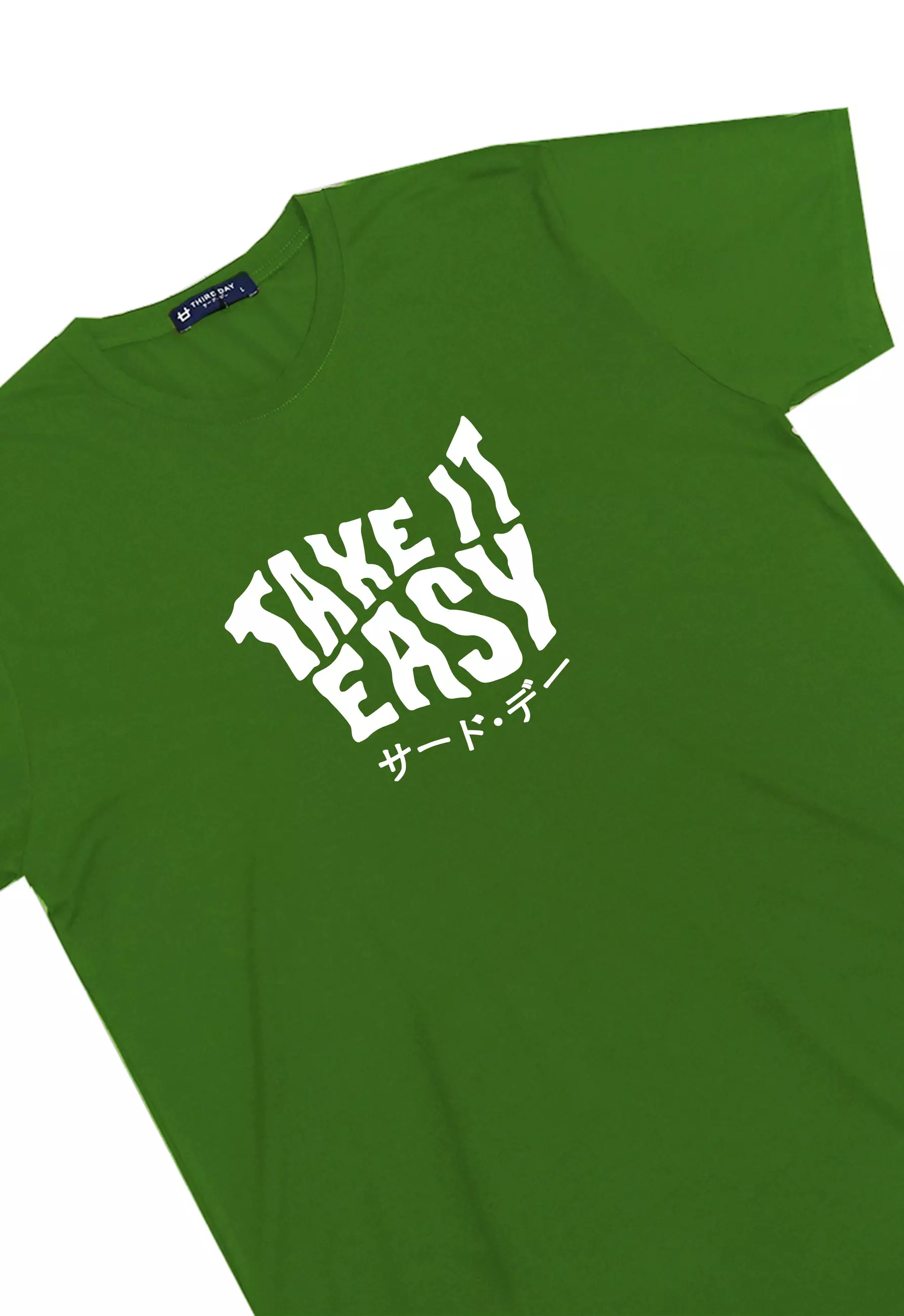 MTO71 kaos tulisan jepang take it easy katakana thirdday regular fit instacool summer green hijau