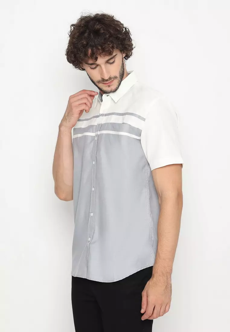 RBJ Kemeja Polos Kombi Abu Regular Fit Pria