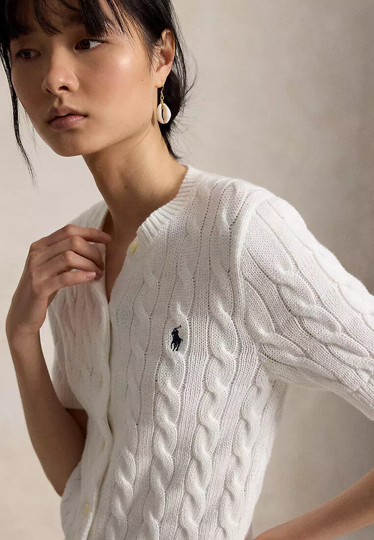 Cable-Knit Cotton Short-Sleeve Cardigan