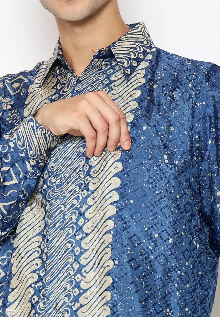 Rinjanie Batik - Kemeja Pria Batik - Viscose Premium - Blue Chmpgne