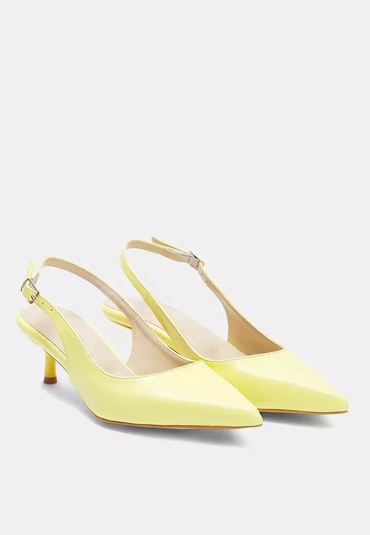 Yellow Patent Leather Pointed Toe Kitten Heels Women Classic Heels Shoes Takss25To00005