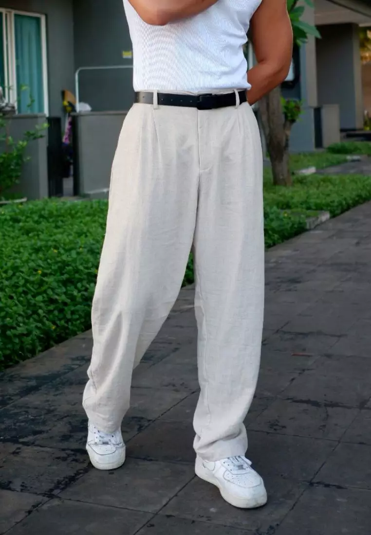 Sand Celana Panjang Linen Pria Cream | Linen Loose Pants Men Cream