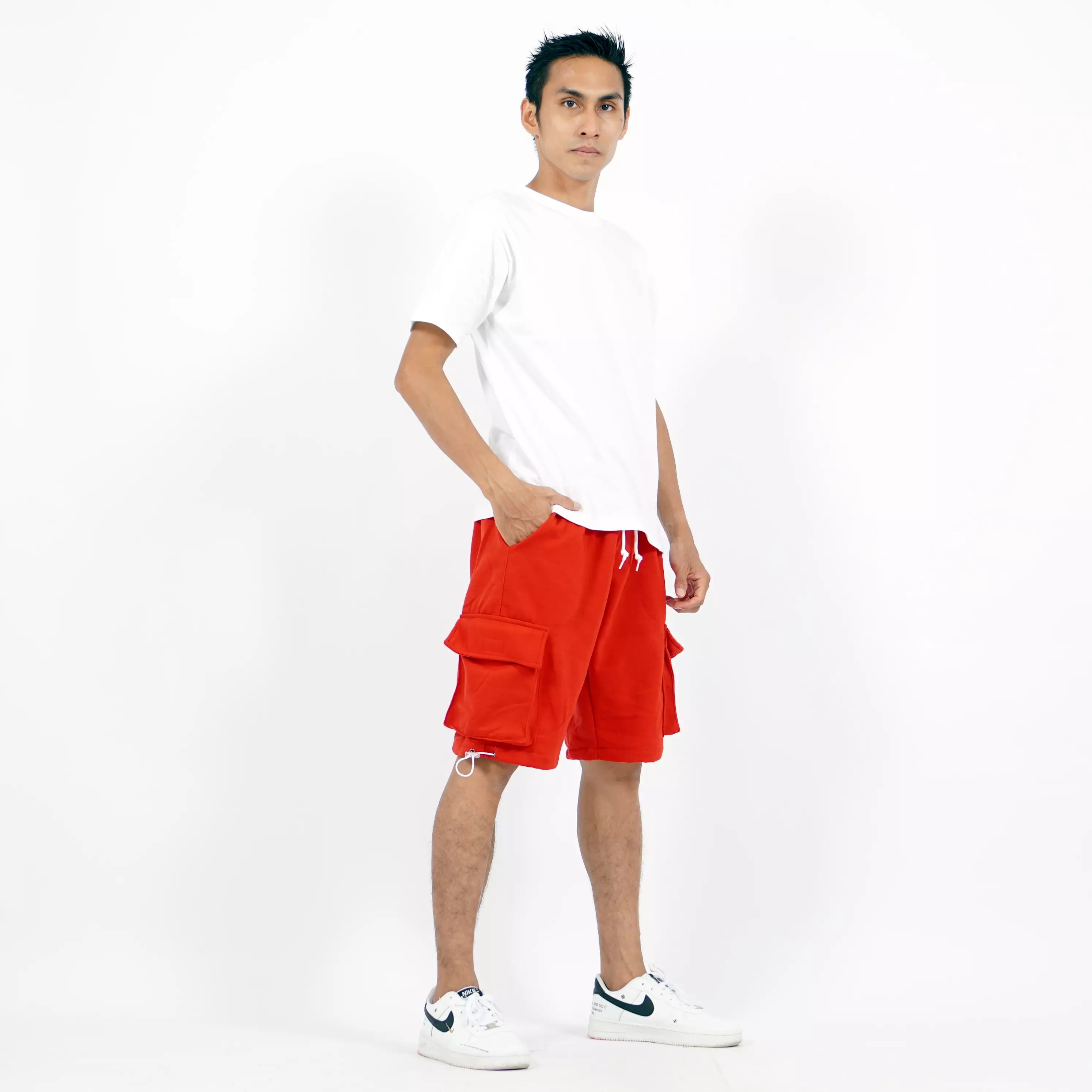 JUAN Cargo Pants Pria Celana Pendek Pria Cargo Celana Kargo Pendek - MERAH