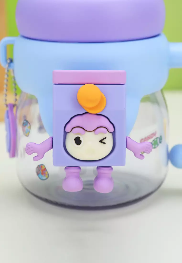 Wakakids Botol Minum Plastik Transparan Bentuk Gelas Gagang Karakter Lucu Charm 2 Cara Minum 680ml K3033 Venrc Hijau