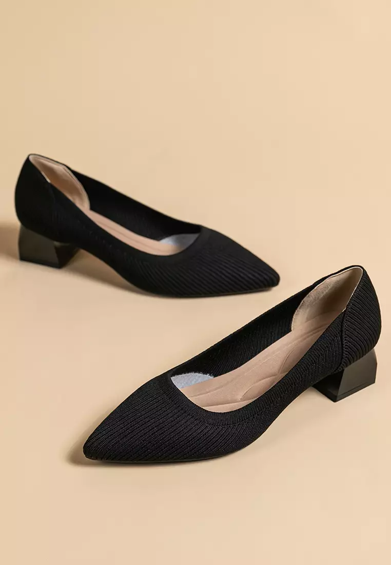 4CM ‌Pointed-toe Fly Knit‌ Chunky Heels‌ TJ1508