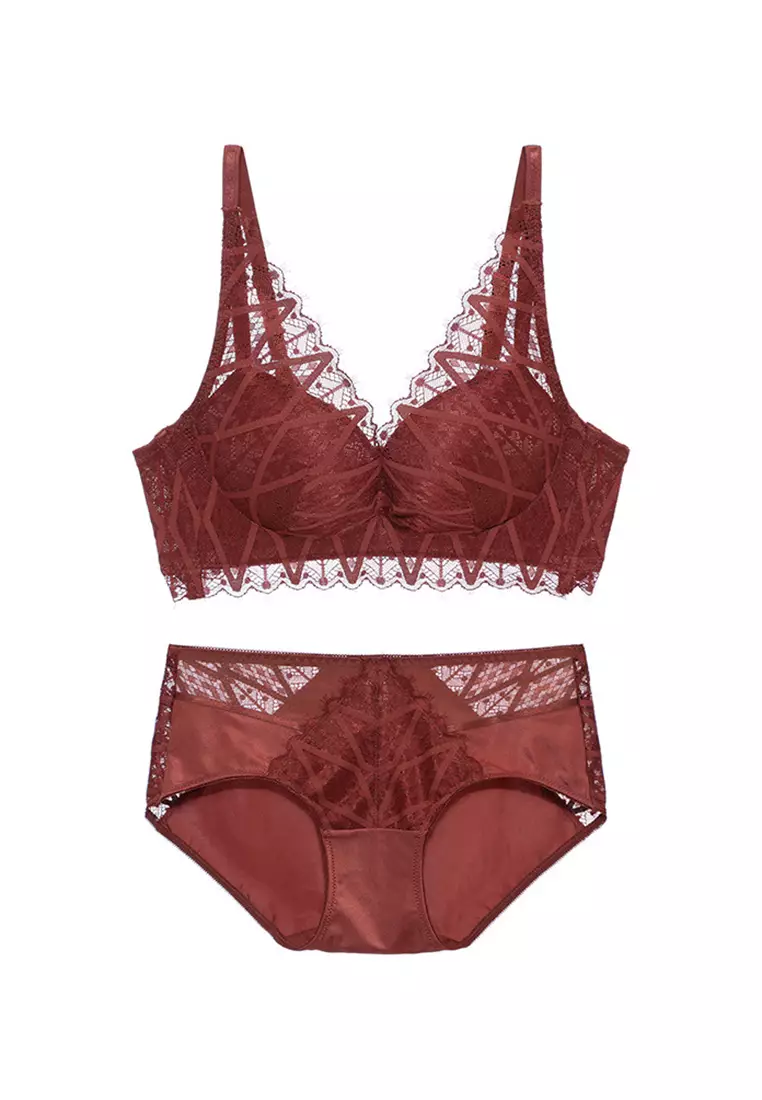 Buy ZITIQUE Women's Thick Cup Lace Lingerie Set (Bra and Underwear) - Red  2024 Online