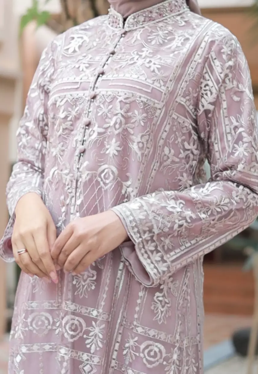 Mosleem Long Dress White Payet Elegan By Briiliant Girl Warna Pink