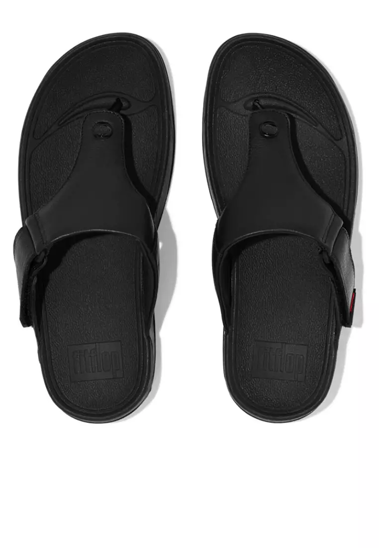 FitFlop TRAKK II Men's Leather Toe-Post Sandals - All Black (279-090)