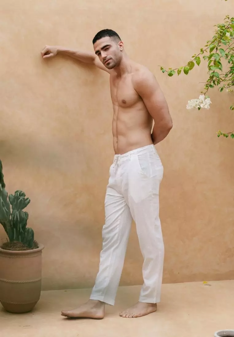 Uluwatu Set Kemeja Celana Linen Pria Putih | Linen Set Men White