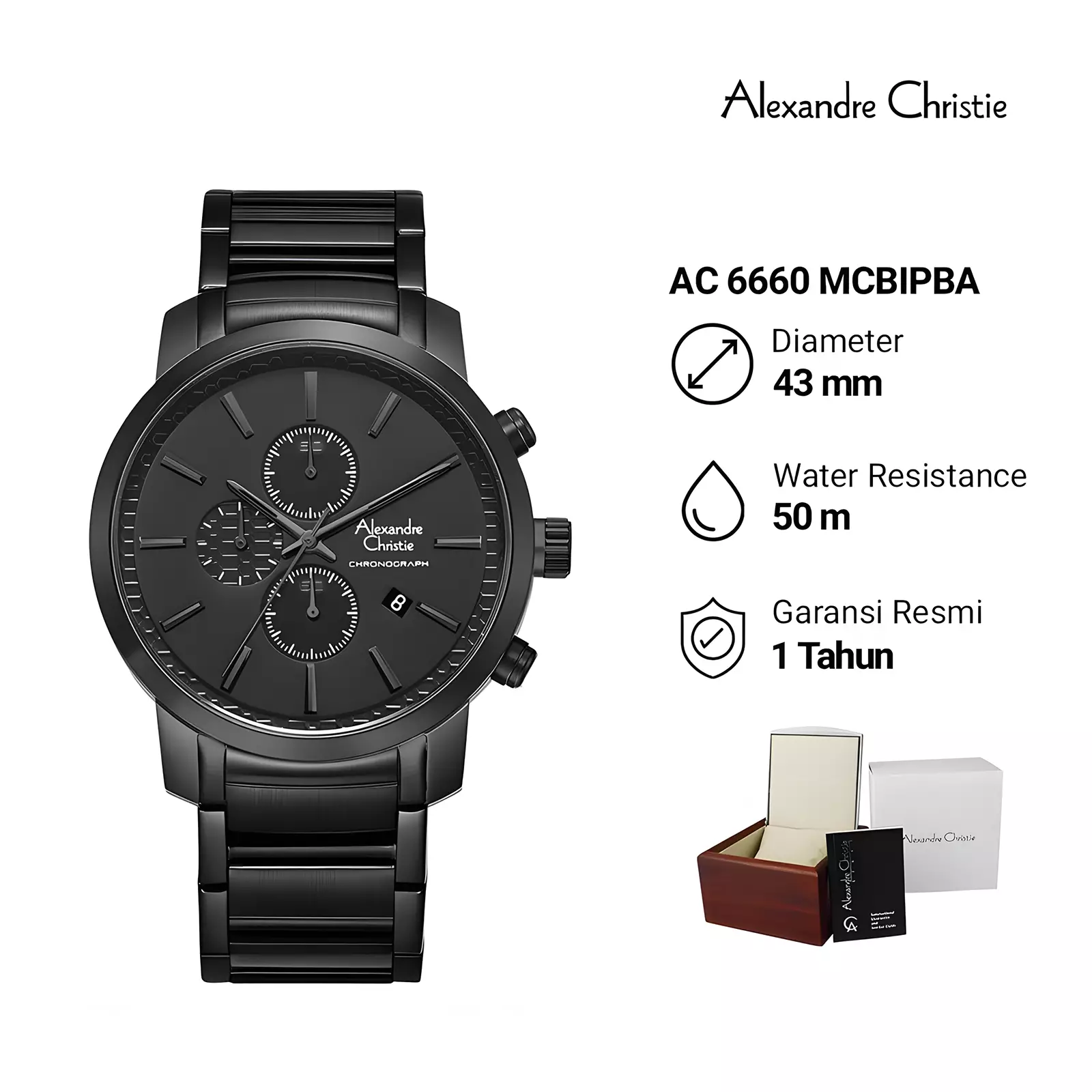 Jam Tangan Chronograph Pria - IP Black - Stainless Steel - 6660 MCBIPBA