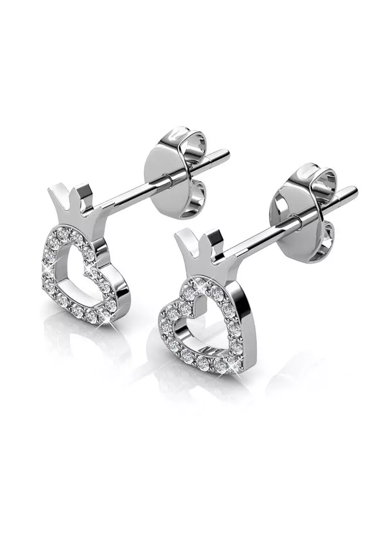 Crown Love Earrings WG - Anting Crystal by Her Jewellery