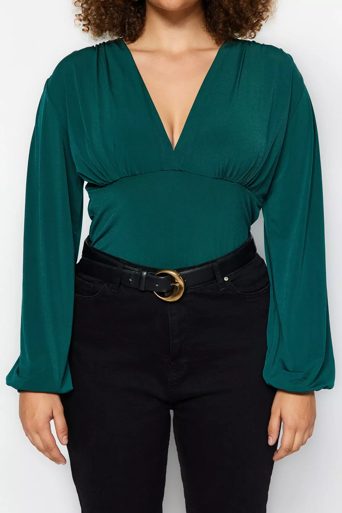 Emerald green blouse plus size best sale