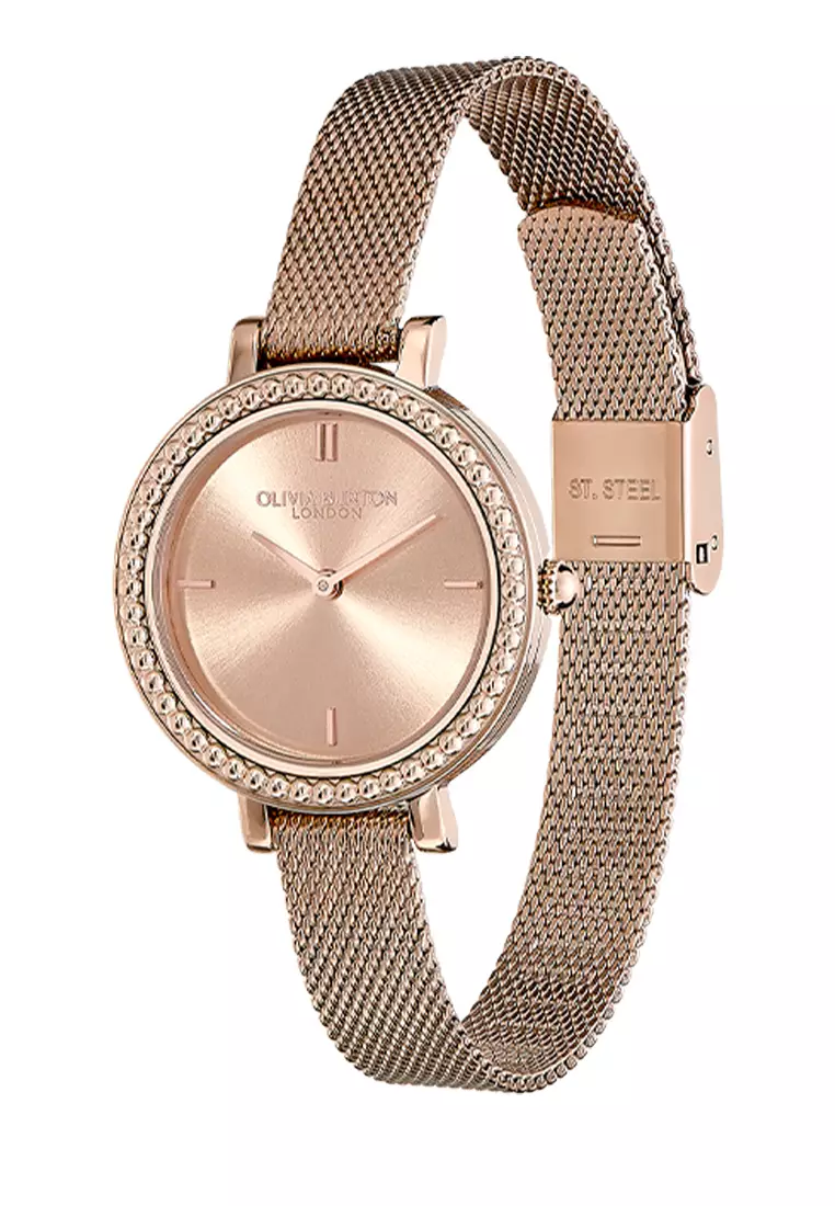 Olivia Burton 30mm Vintage Bead Rose Gold Mesh Watch - 24000162