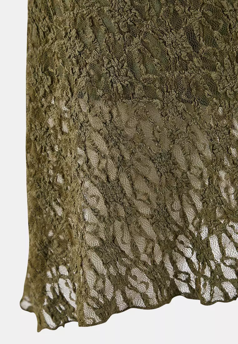 Khaki Lace Knitted Mini Plus Size Dress Tbbaw26Ah00042