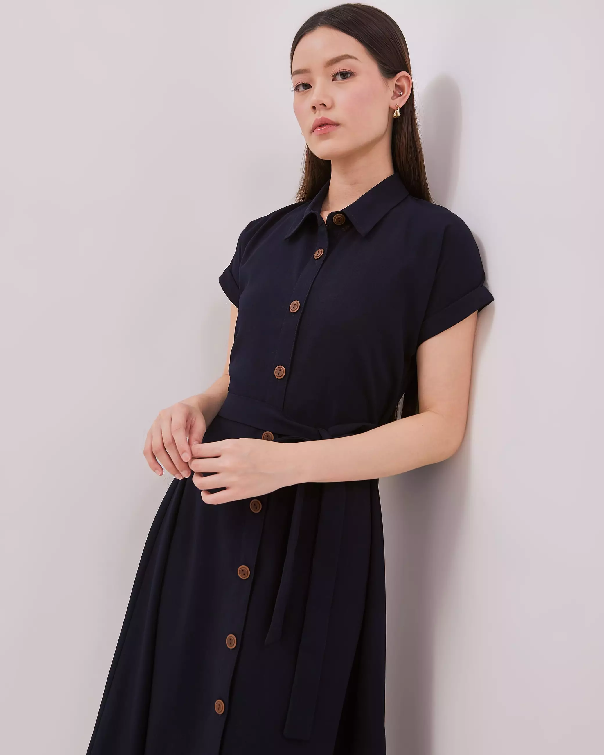 Urban Exchange Juliet Navy Dress - Terusan Midi Dress Kasual Lengan Pendek Warna Navy