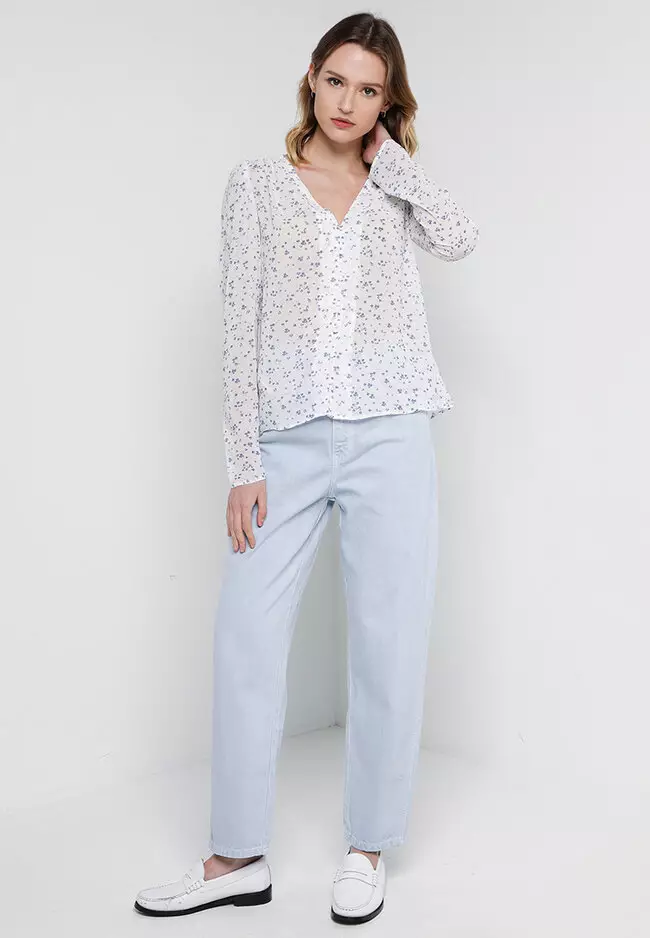 Printed Puff Sleeves Blouse