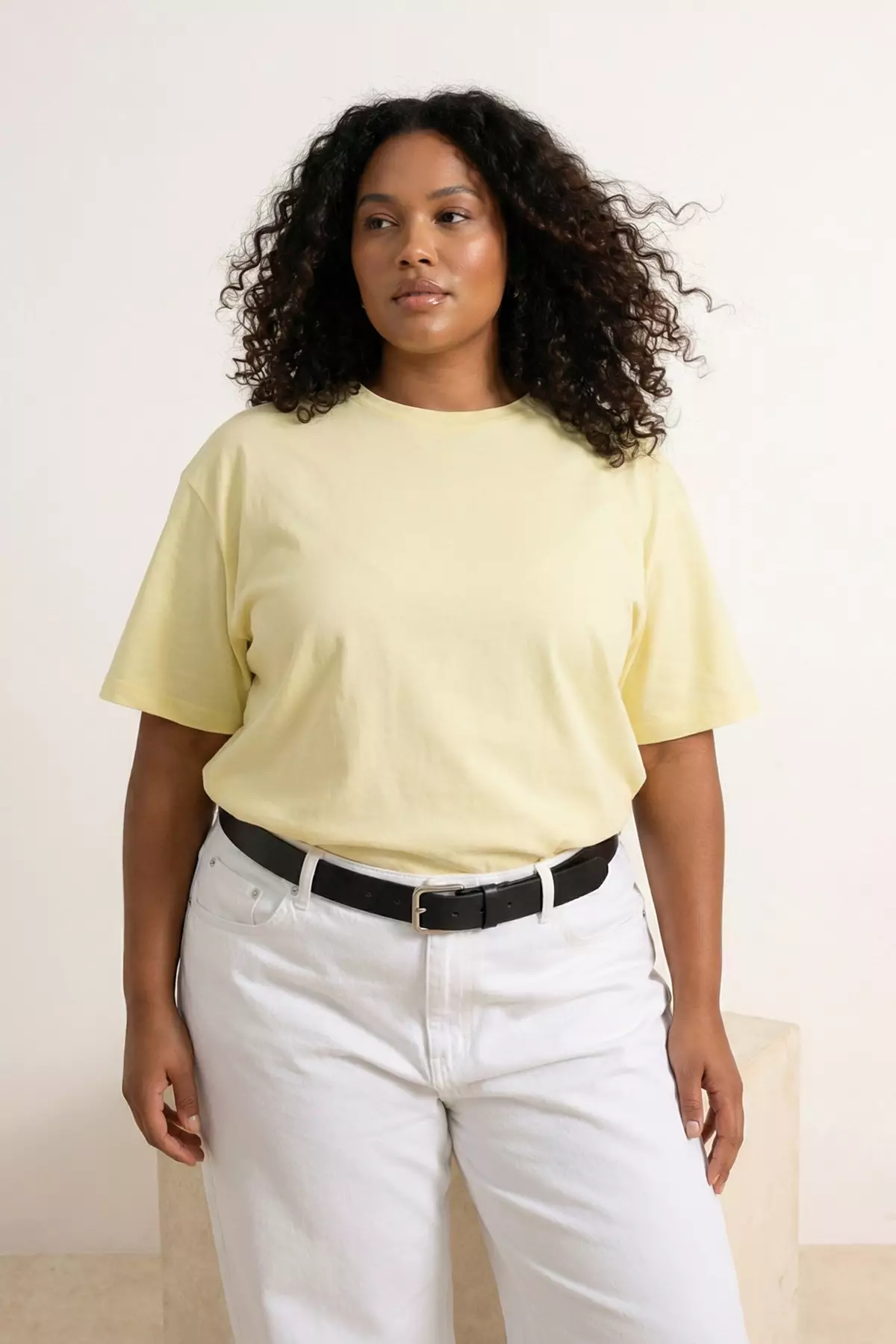 Yellow 100% Cotton Back Printed Oversize Cut Crew Neck Knitted T-Shirt Tbbss24Bf00025