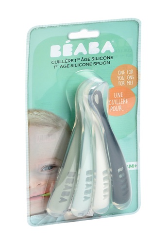 BEABA blue BEABA Baby’s First Foods Silicone Spoons Set of 4 – 1st age assorted Dark Grey/Green/Grey/Blue 666E8ESC98127DGS_1