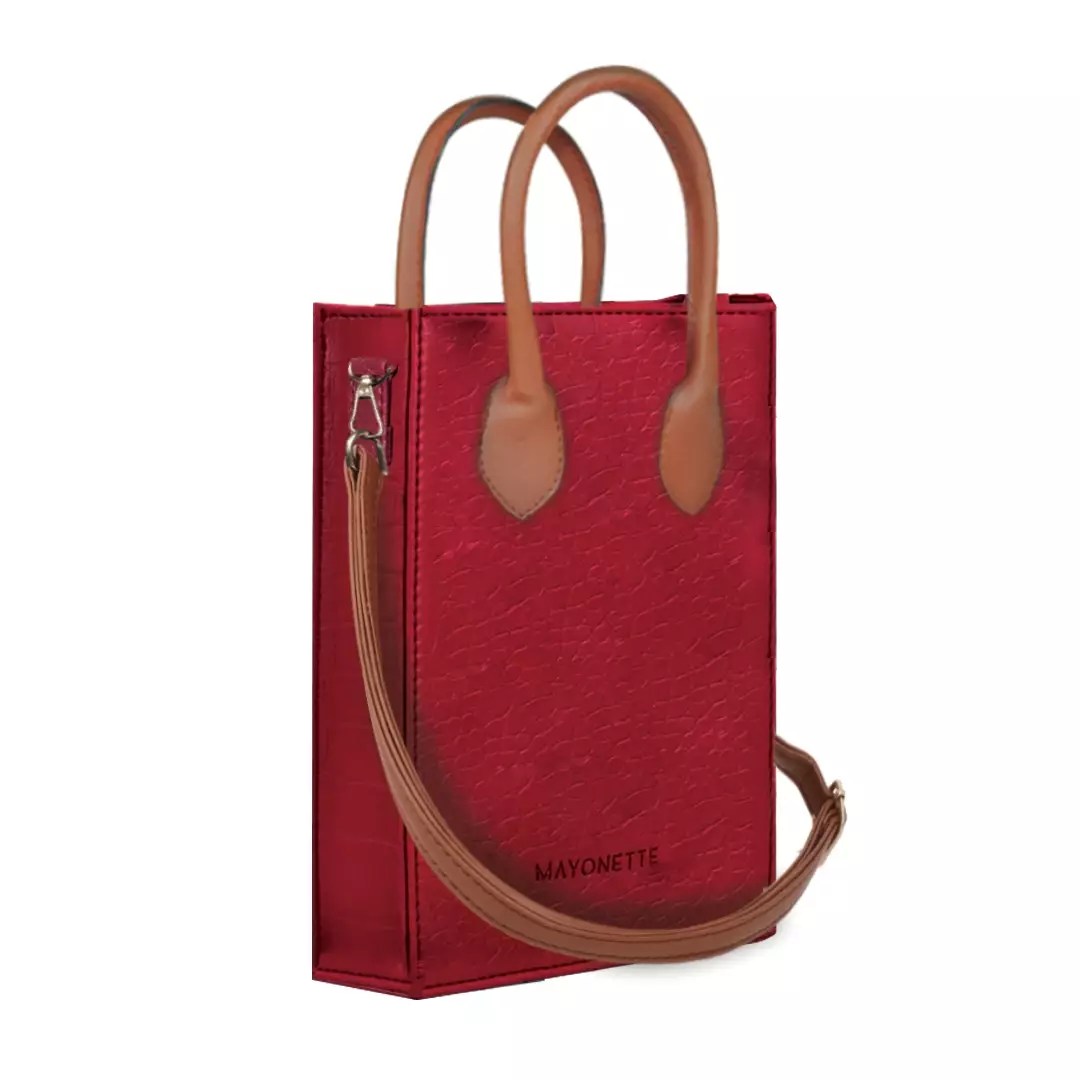 MAYONETTE Mikyong Two Tone Croco Sling Bag - Tas Selempang Wanita Terbaru 2021 - Maroon