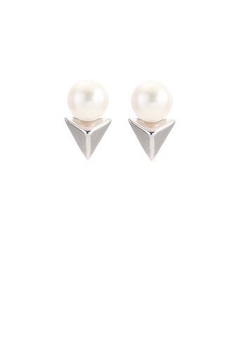 Glamorousky white 925 Sterling Silver Fashion Simple Geometric Triangle Freshwater Pearl Stud Earrings 88010AC3E2638FGS_1