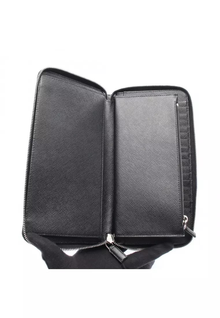 Pre-Loved Prada SAFFIANO 1 round zipper long wallet Saffiano leather black