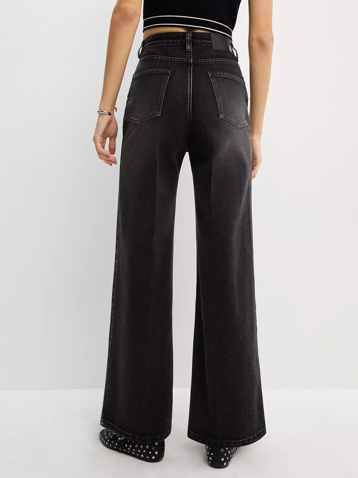 Mid Waist Wide Leg Jeans - Black