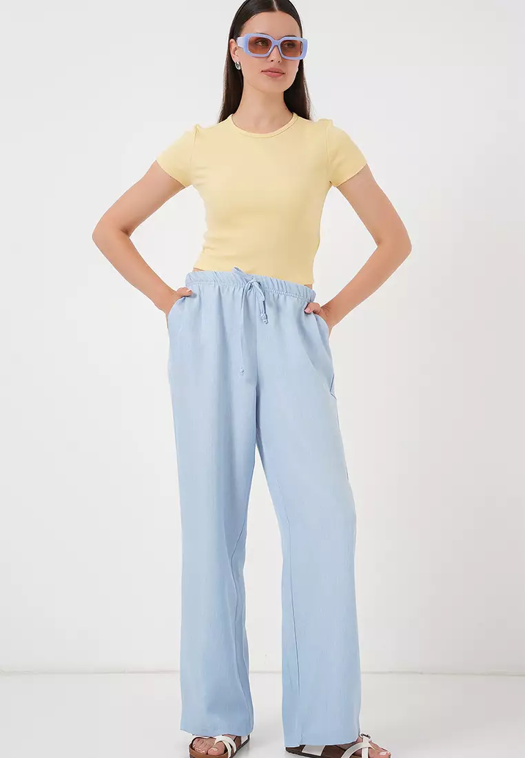Wide Leg Linen-Look Trousers