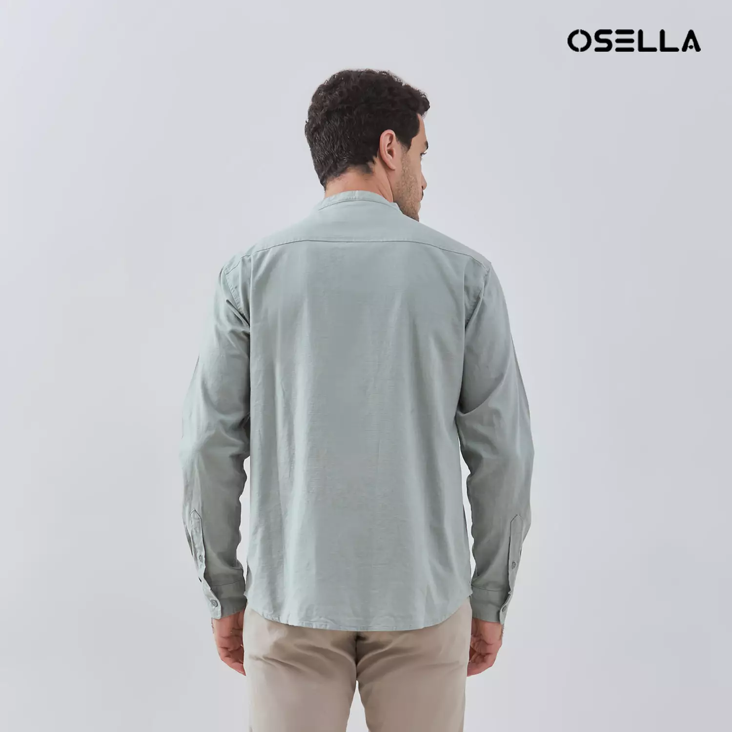 [NEW] Osella Solid Linen Look Shanghai Collared Long Sleeve Shirt 2037501064 |  Kemeja Pria Lengan Panjang