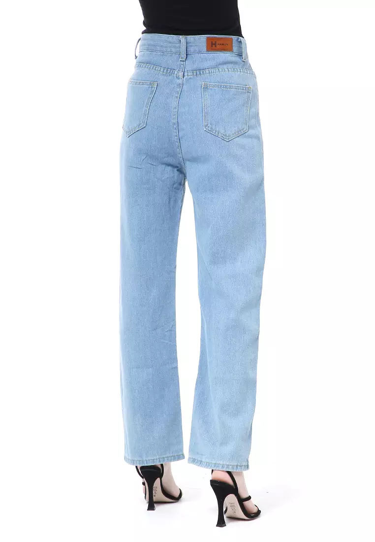 Stella Long Pants Boyfrend Jeans Wanita Model Love Samping Material Denim ORIGINAL - Light Blue