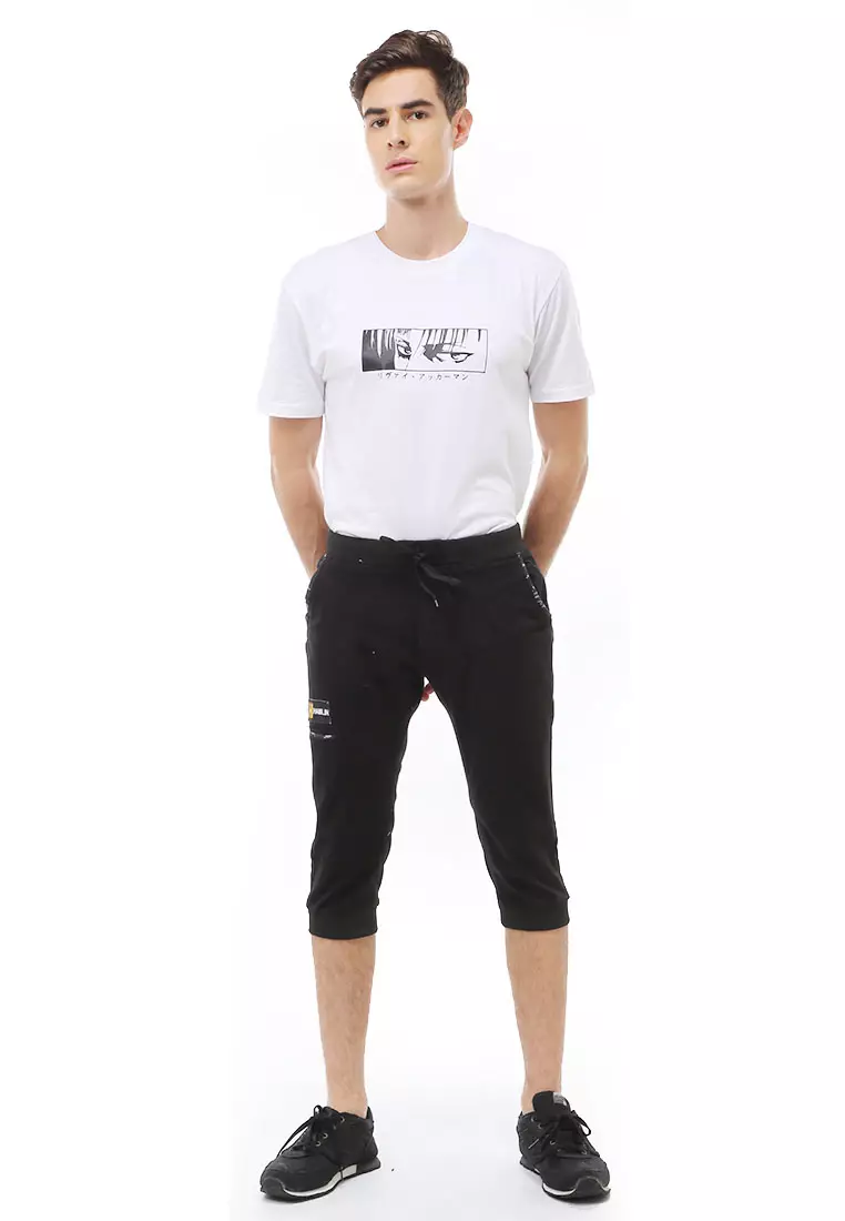 Rishham Short Pants Celana Jogger Pendek Pria List Camouflage Material Canvas Twill ORIGINAL - Black