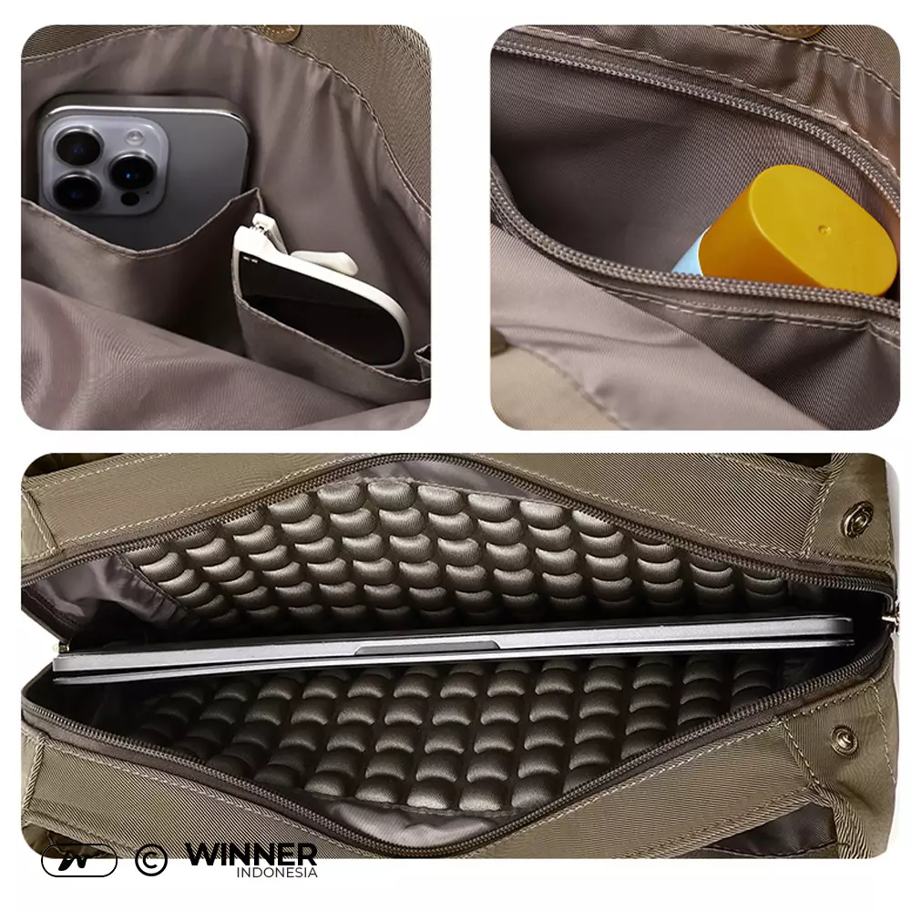 Tas Laptop 14 inch Bahu Nilon Oxford Wanita Korean Style Tote Bag Anti Air (T14-T10-002) - Khaki-Coklat 14 inch