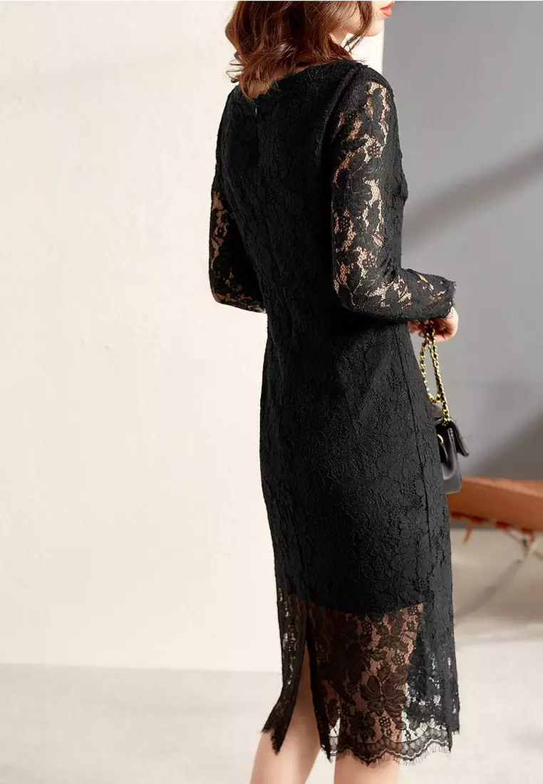 Buy ONX.HK Elegant Lace V-Neck Lace Slim Fit Dress Online | ZALORA Malaysia