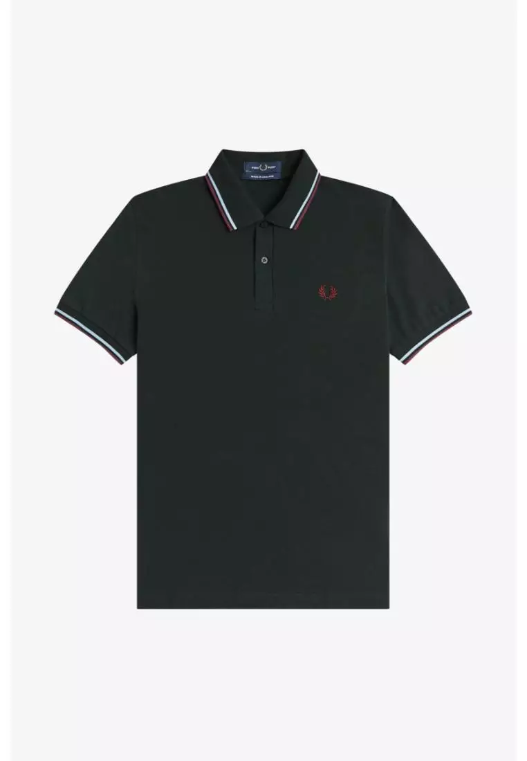Fred Perry M12 Twin Tipped Fred Perry Shirt (Night Green / Ice / Oxblood)