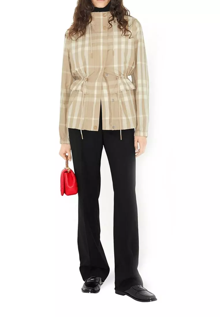 Buy Burberry Check Nylon Funnel Neck Jacket in Soft Fawn
