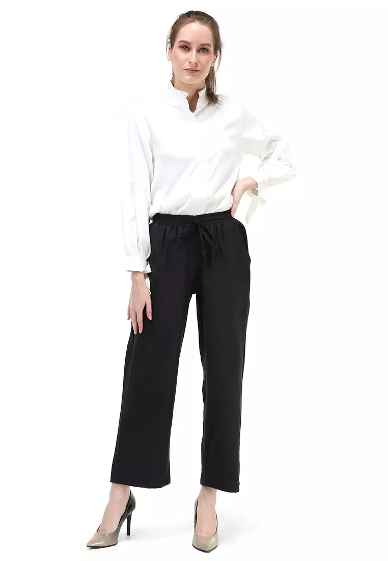 Ulfa Celana Kulot Straight Legged Pants Bawahan Wanita Premium Quality - Black