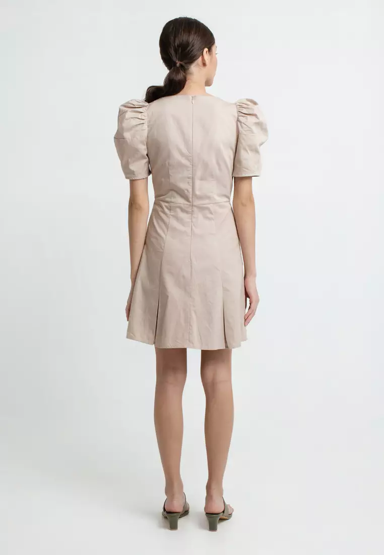 Tori Puff Sleeve Mini Dress in Khaki