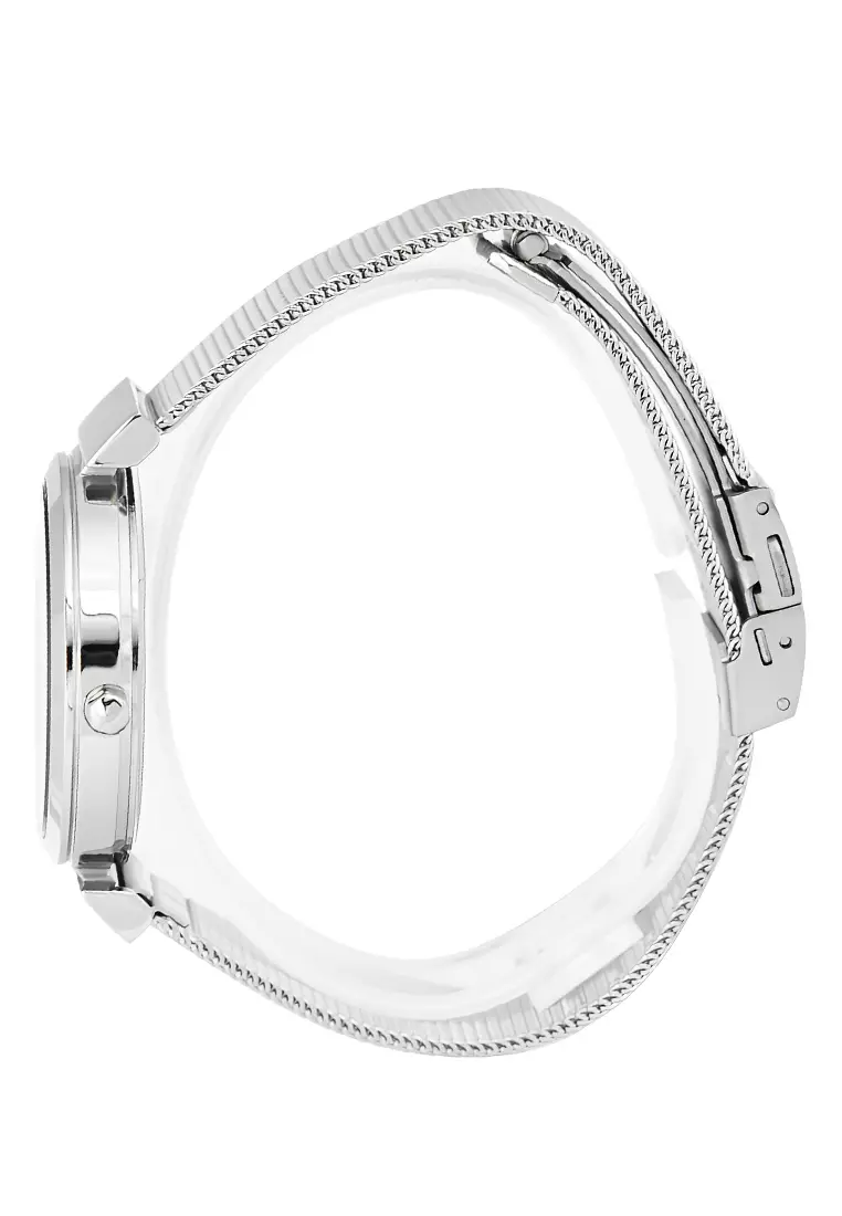 Jam Tangan Wanita Alba AH7CA5X1 Black Patterned Dial Mesh Bracelet - Stainless Steel