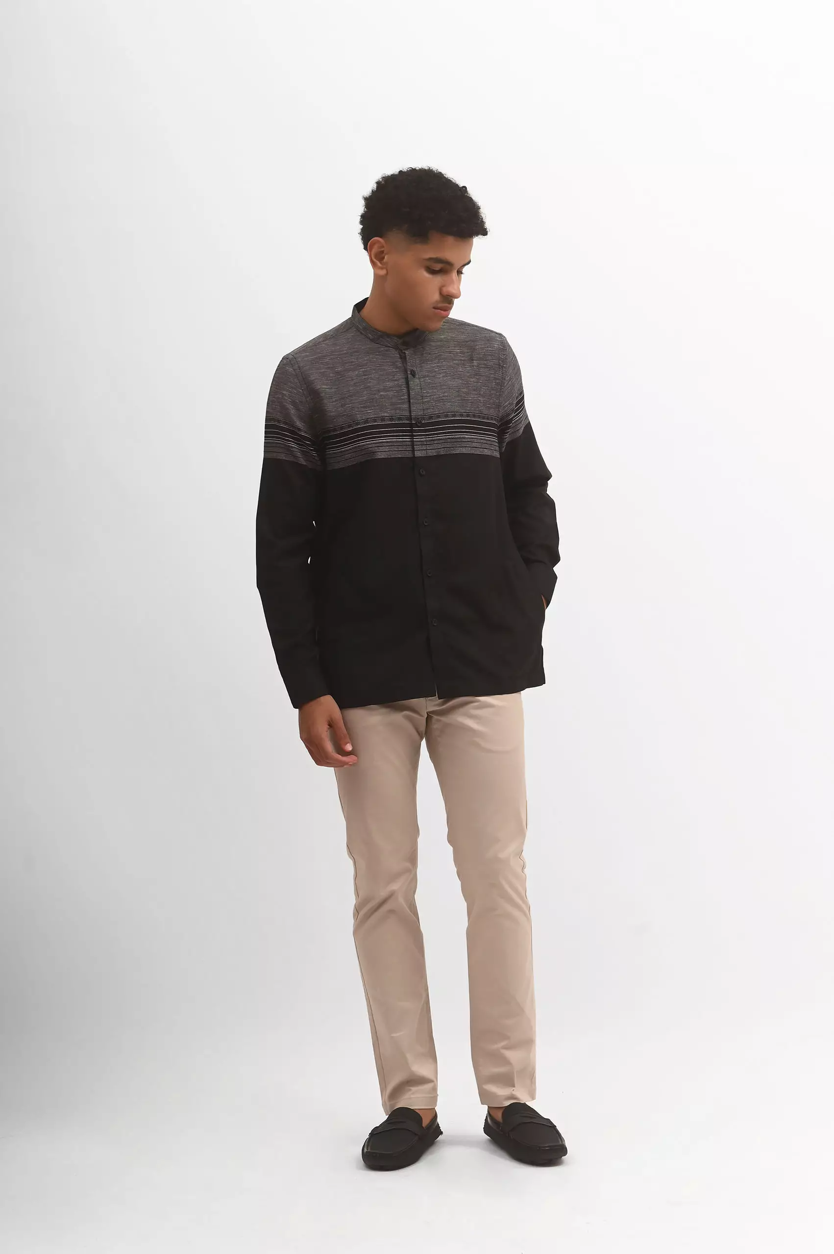 MANZONE Kemeja Koko Lengan Panjang Pria KAZEEM - BLACK