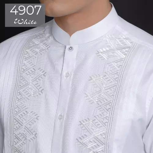 Casella Baju Koko Pria Lengan Pendek Bordir Pleats Design 4907 White