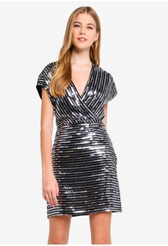 Shop Lipsy Sequin V Neck Kimono Mini Dress Online On Zalora